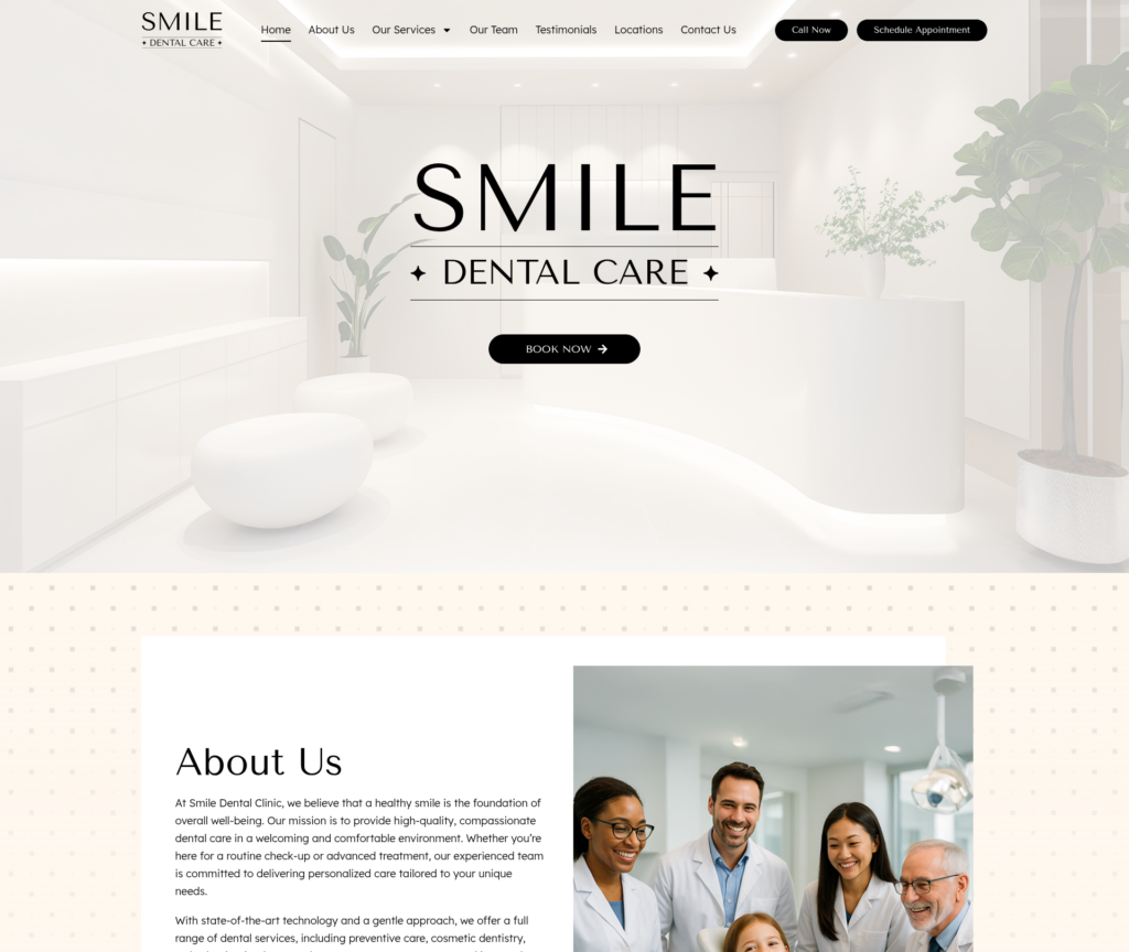 7-Template Dental WordPress Build — Template 10 (desktop)