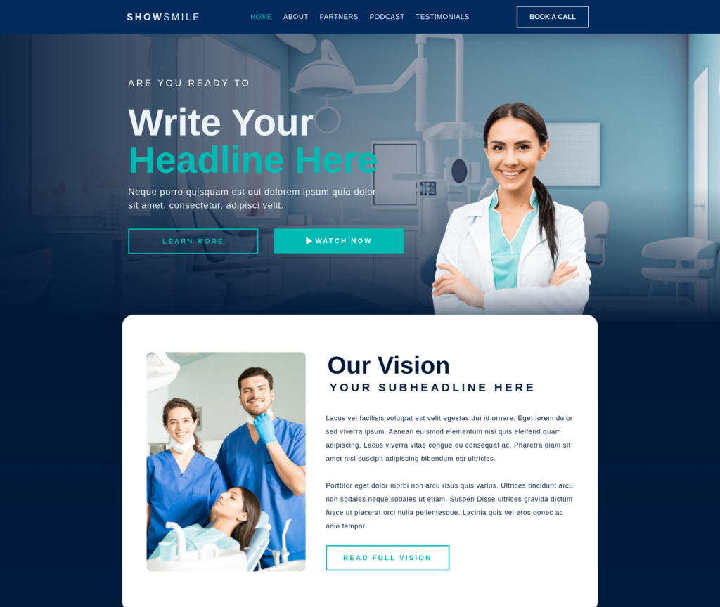 7-Template Dental WordPress Build — desktop view at 1920 px