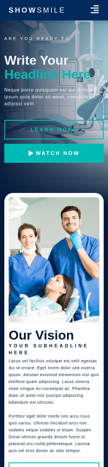 7-Template Dental WordPress Build — mobile view at 375 px