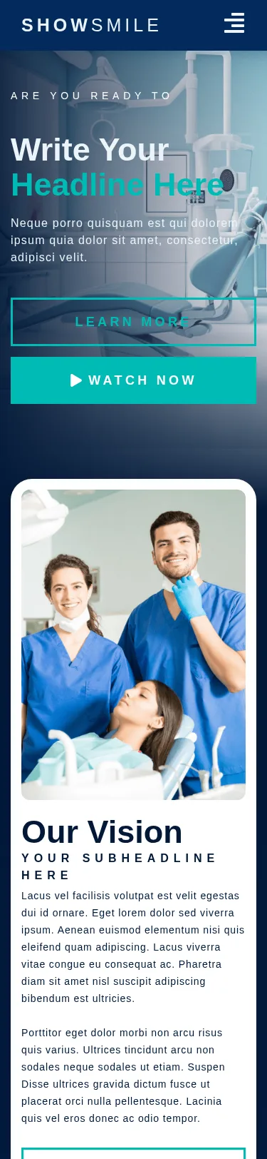 7-Template Dental WordPress Build — mobile view at 375 px