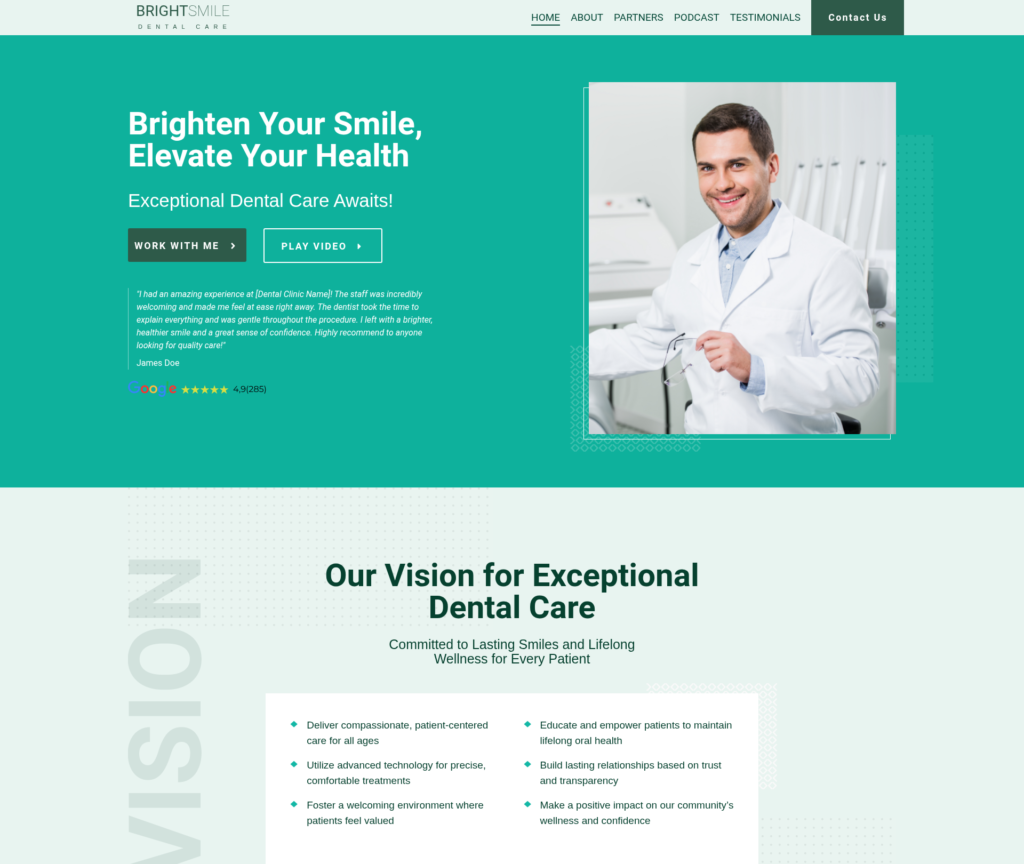 7-Template Dental WordPress Build — Template 2 (desktop)