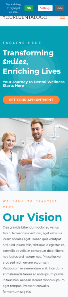 7-Template Dental WordPress Build — Template 3 (mobile)