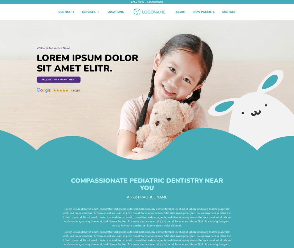 7-Template Dental WordPress Build — Template 4 (desktop)