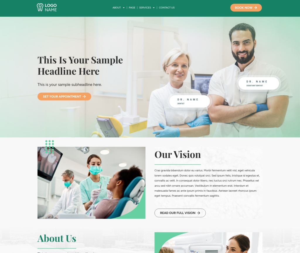7-Template Dental WordPress Build — Template 5 (desktop)