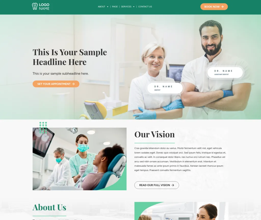 7-Template Dental WordPress Build — Template 5 (desktop)