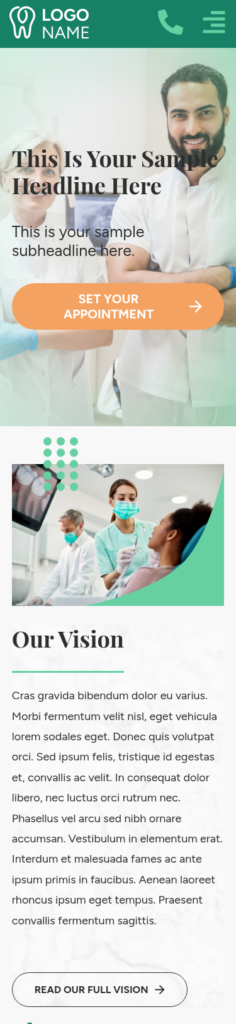 7-Template Dental WordPress Build — Template 5 (mobile)