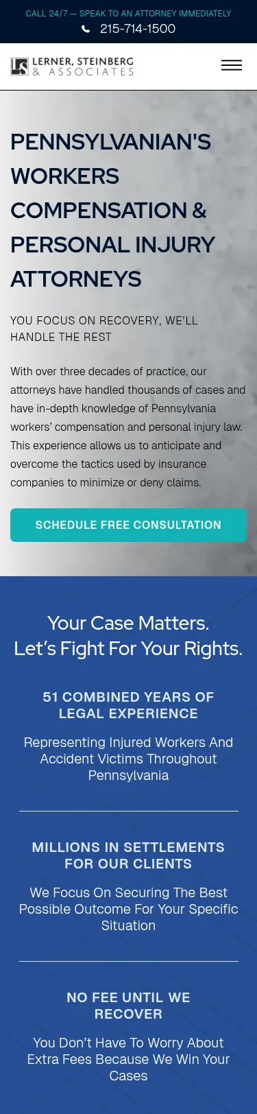 26-Page Pennsylvania Law Firm WordPress Build — mobile view at 375 px