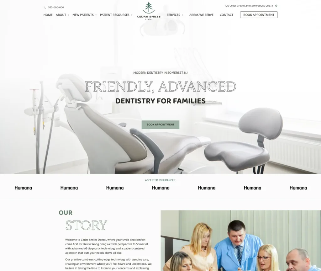 16-Page Dental Template Customisation — desktop view at 1920 px
