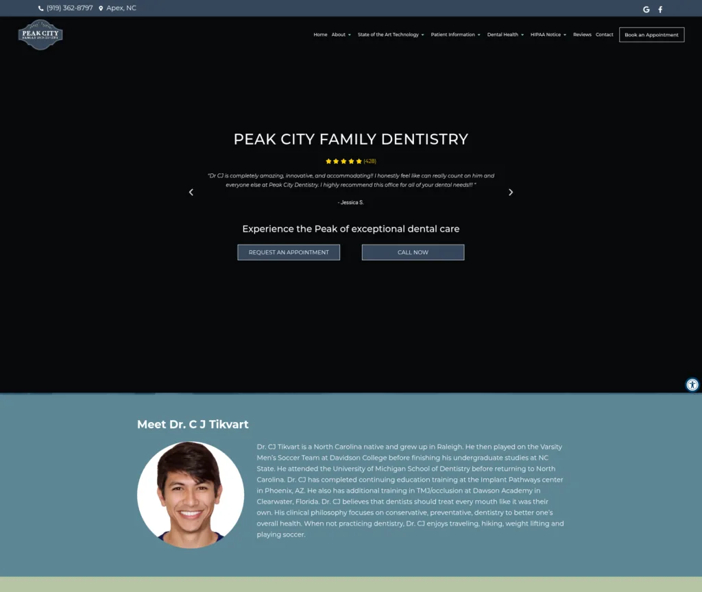 114-Page Dental WordPress Rebuild — desktop view at 1920 px