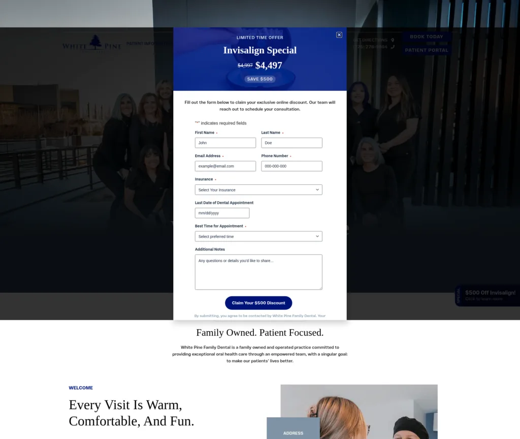 63-URL Dental WordPress Rebuild — desktop view at 1920 px