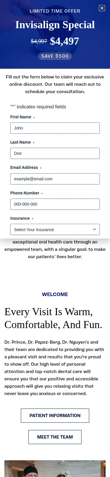 63-URL Dental WordPress Rebuild — mobile view at 375 px