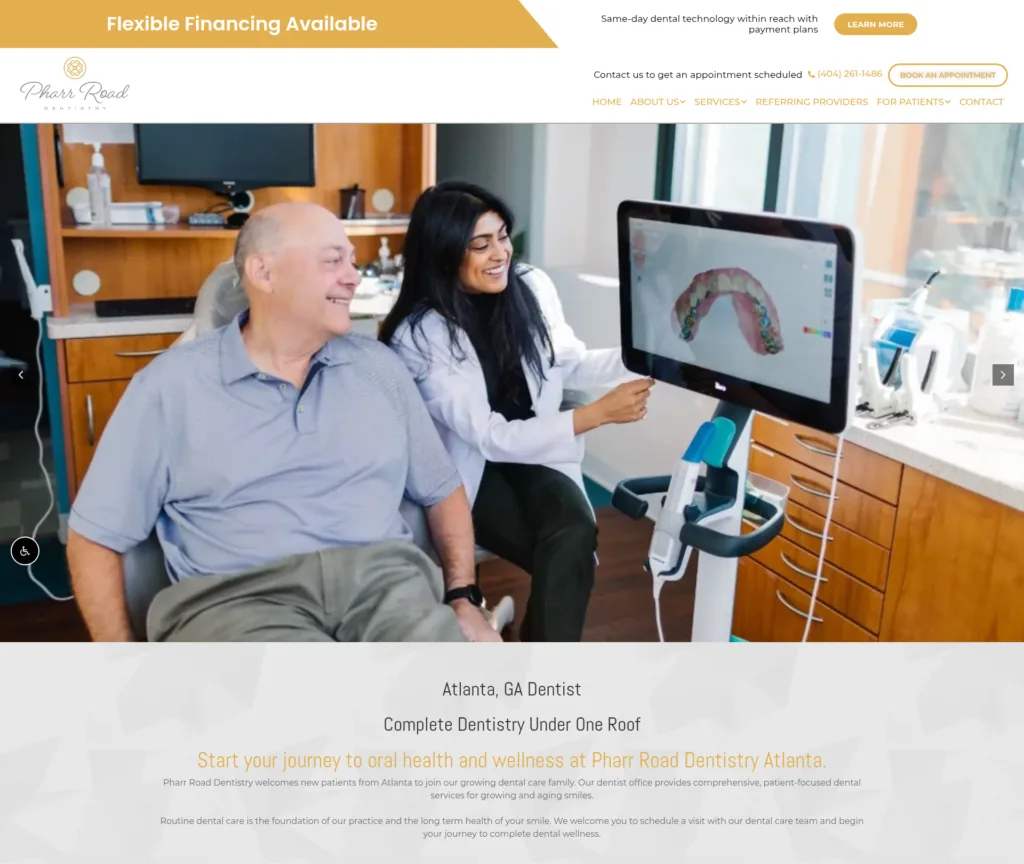 72-Page Dental WordPress Rebuild — desktop view at 1920 px