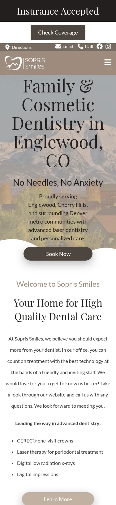 86-Page Dental WordPress Build — mobile view at 375 px