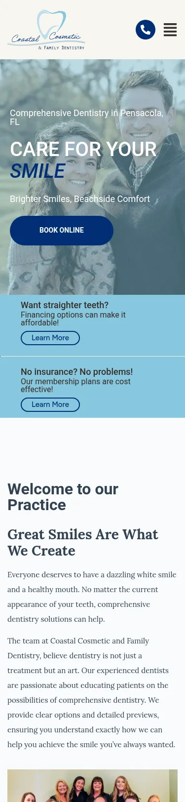 21-Page Dental Template Customisation — mobile view at 375 px