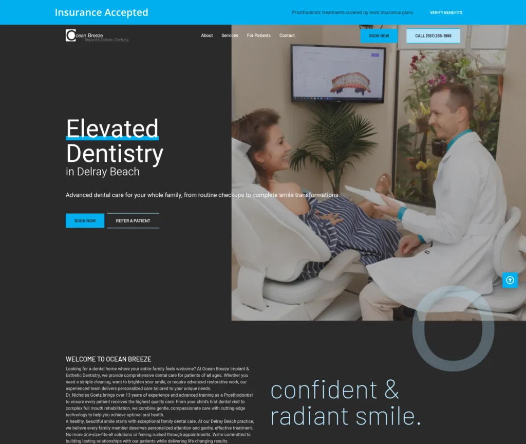 60-Page Dental Prosthodontics WordPress Build — desktop view at 1920 px