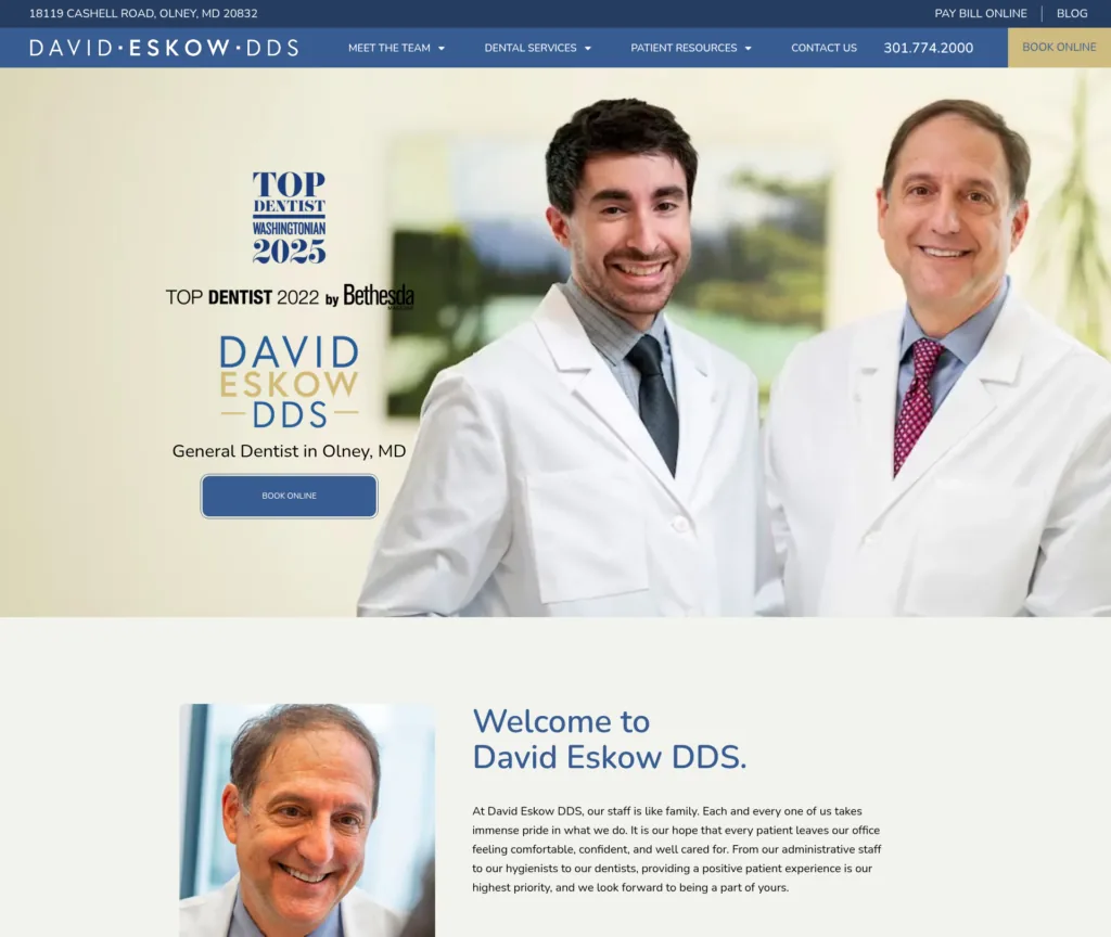 76-Page Family Dentistry WordPress Build — desktop view at 1920 px