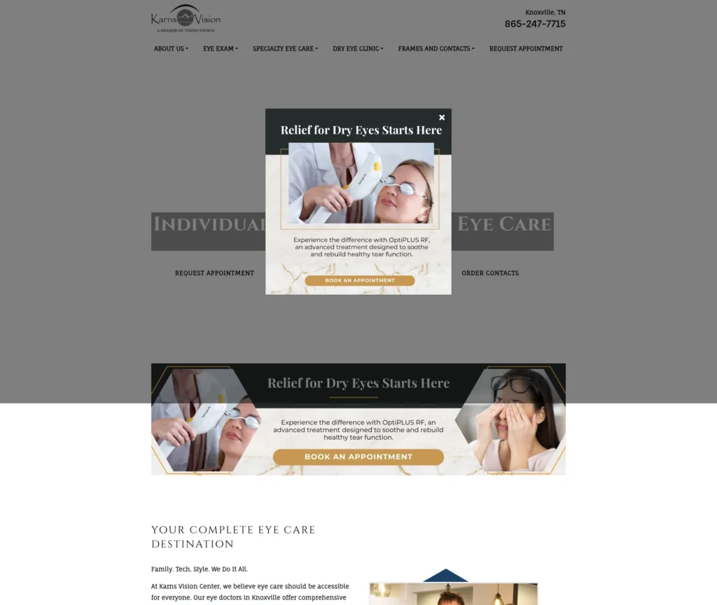 21-Page Eye Care WordPress Build — desktop view at 1920 px