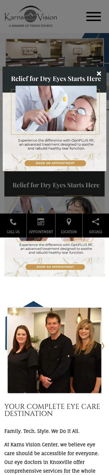 21-Page Eye Care WordPress Build — mobile view at 375 px