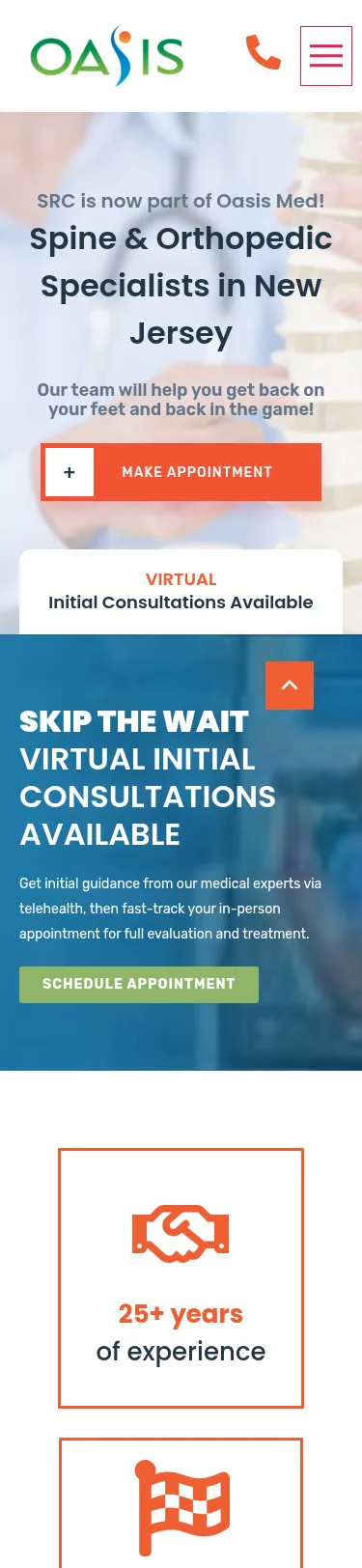 85-Page Orthopedic & Spine WordPress Build — mobile view at 375 px