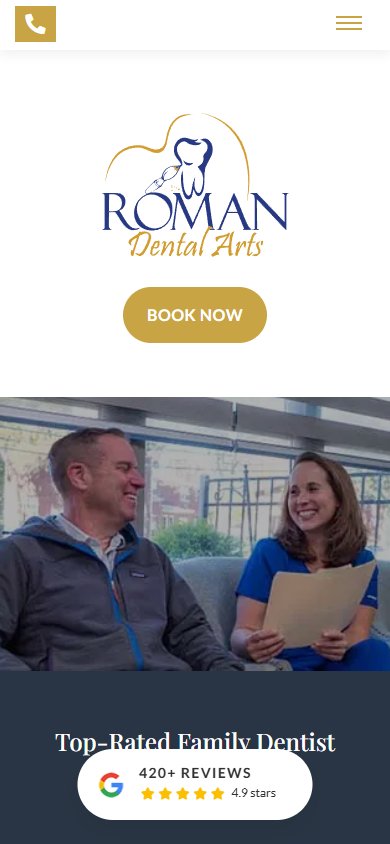62-Page Dental WordPress Build — mobile view at 375 px