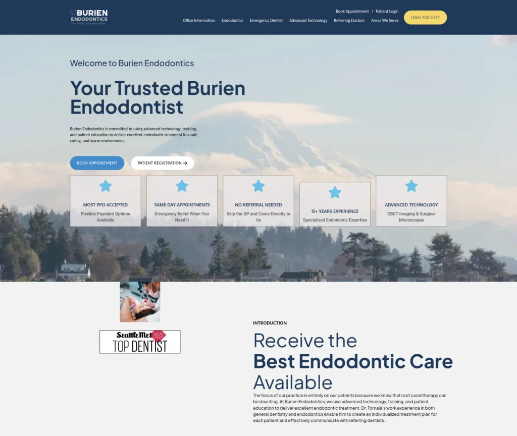 6-Ticket Endodontics Refresh — desktop view at 1920 px