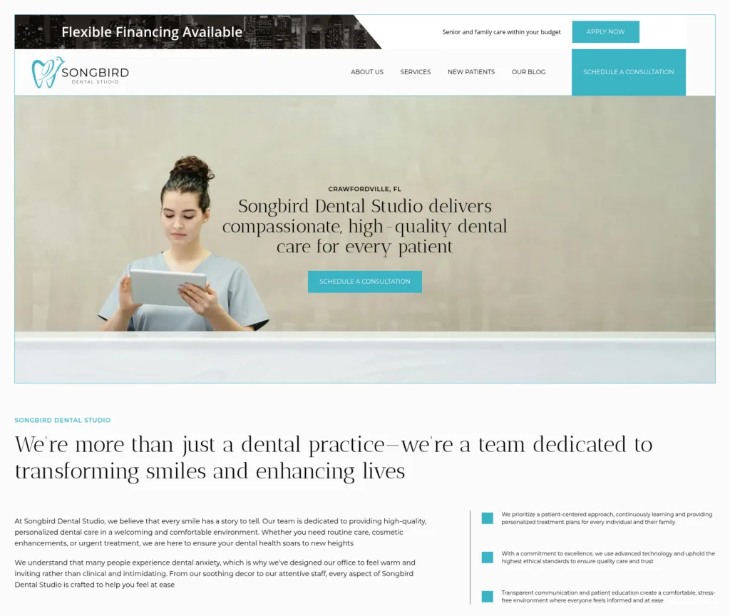 21-Page Dental WordPress Build — desktop view at 1920 px