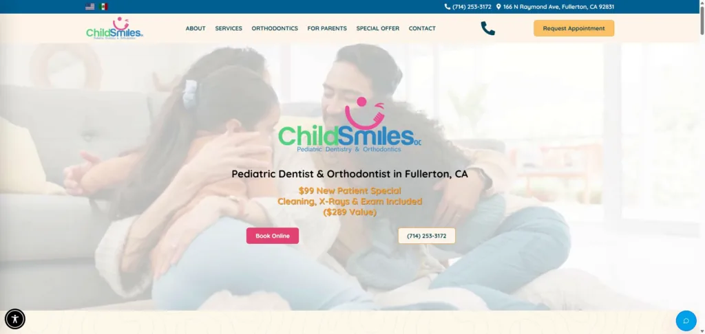 31-Page Pediatric Dentistry WordPress Build — desktop view at 1920 px