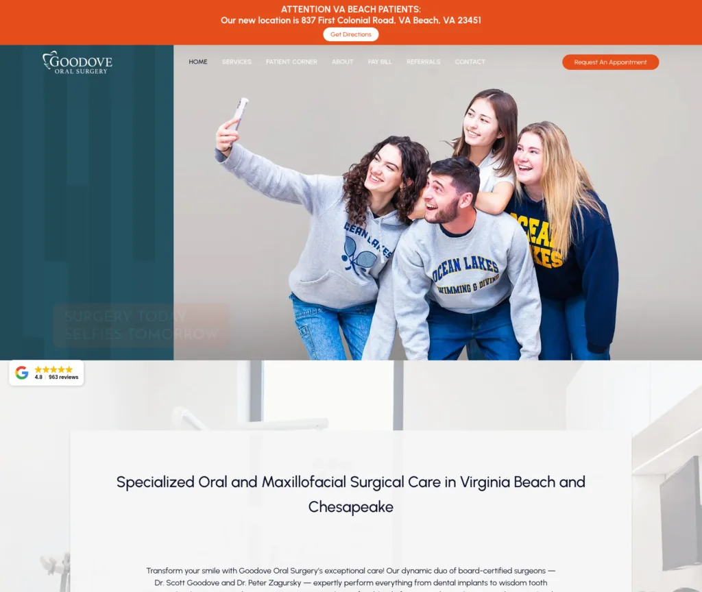 46-Page Oral Surgery WordPress Build — desktop view at 1920 px