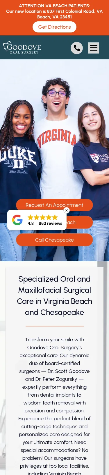 46-Page Oral Surgery WordPress Build — mobile view at 375 px