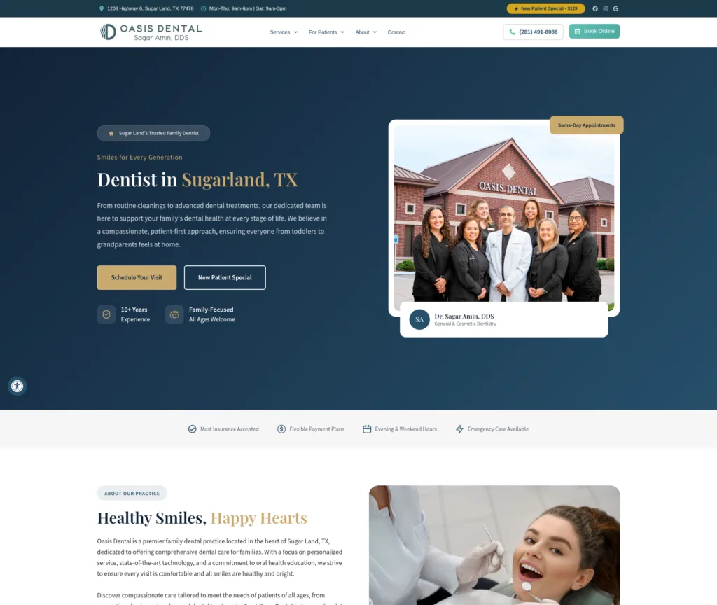31-URL Dental Rebuild with Blog Path Migration — desktop view at 1920 px