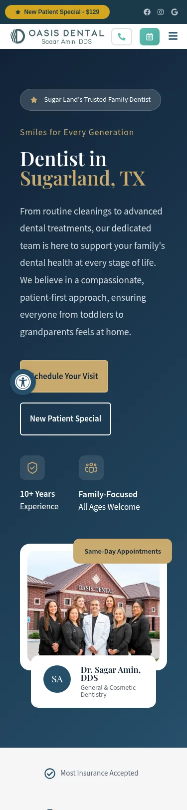 31-URL Dental Rebuild with Blog Path Migration — mobile view at 375 px