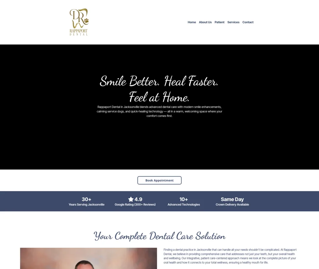 Dental SaaS-to-WordPress Rebuild, 33 Hours Delivered — desktop view at 1920 px
