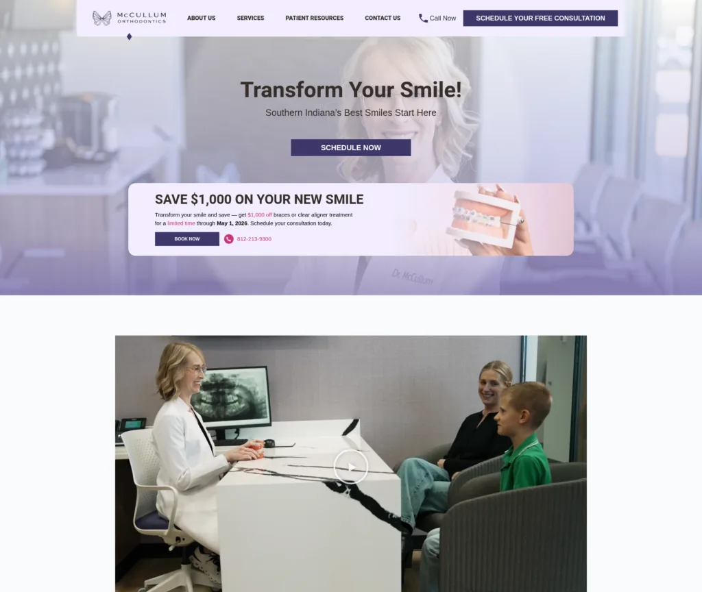 22-Page Orthodontics Template Customisation — desktop view at 1920 px