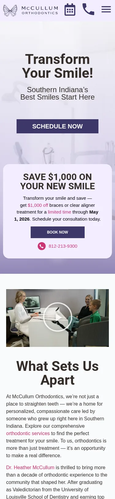 22-Page Orthodontics Template Customisation — mobile view at 375 px