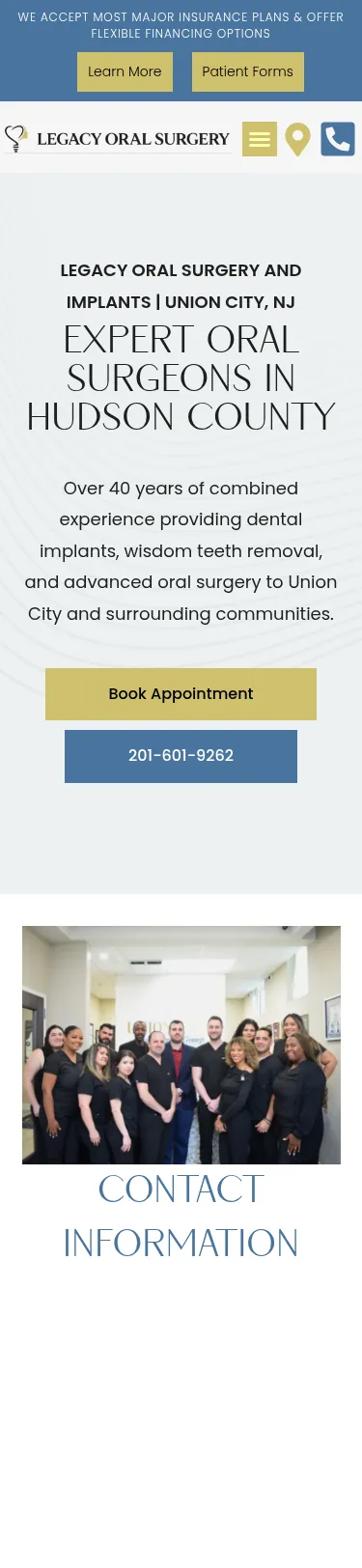 236-URL Multi-Practice Oral Surgery WordPress Build — mobile view at 375 px