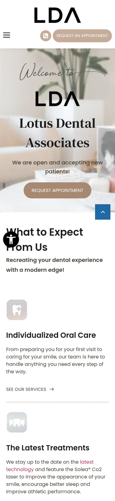 134-URL Dental WordPress Rebuild — mobile view at 375 px