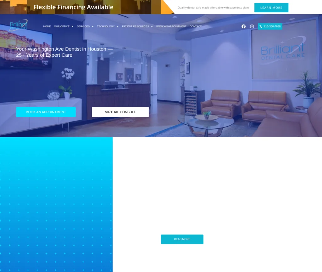 39-Page Dental Rebuild with a 113-Redirect Surface — desktop view at 1920 px