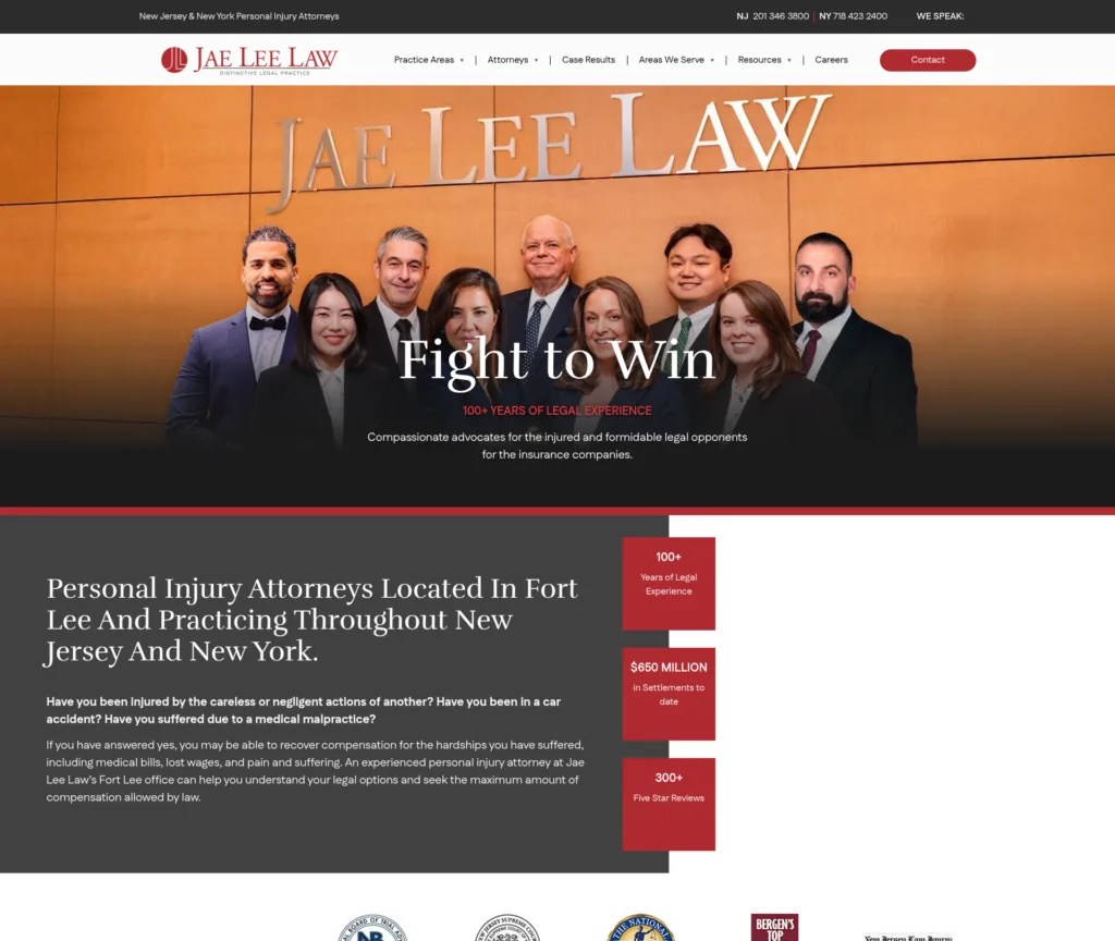 112-Page Personal-Injury Law Firm WordPress Build — desktop view at 1920 px