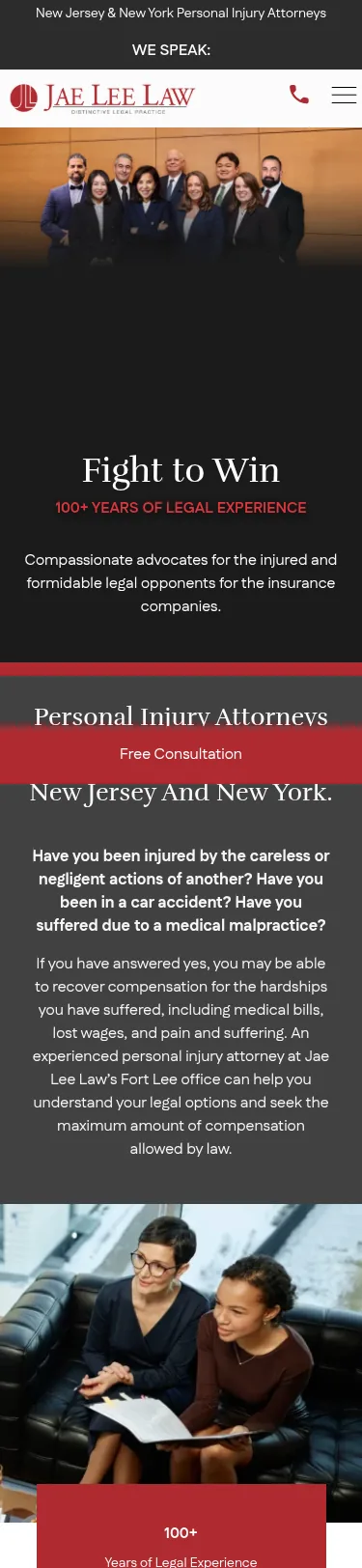 112-Page Personal-Injury Law Firm WordPress Build — mobile view at 375 px
