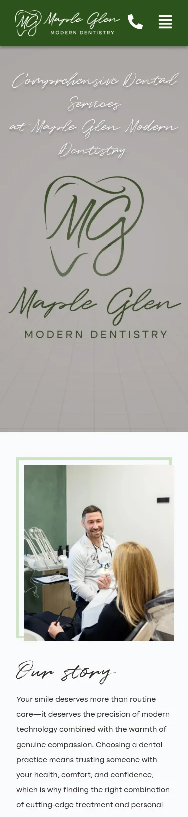 38-Page Dental Template Customisation — mobile view at 375 px