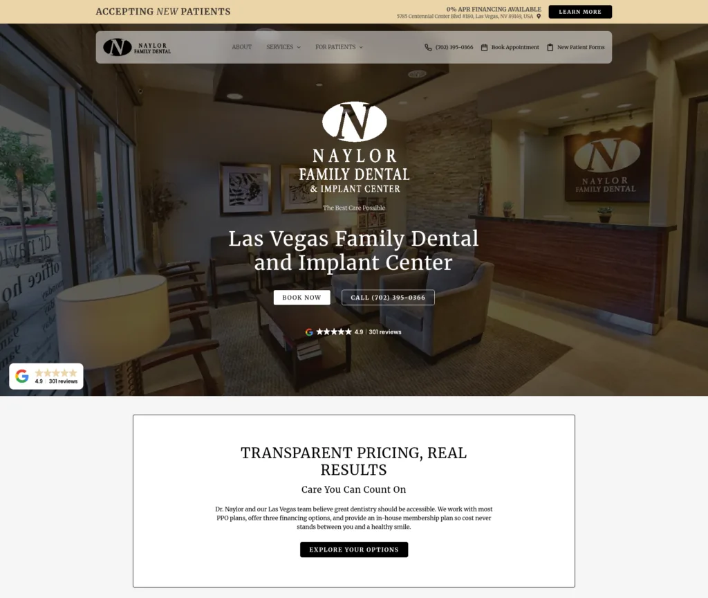 61-Page Dental WordPress Rebuild — desktop view at 1920 px