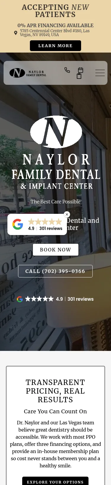 61-Page Dental WordPress Rebuild — mobile view at 375 px
