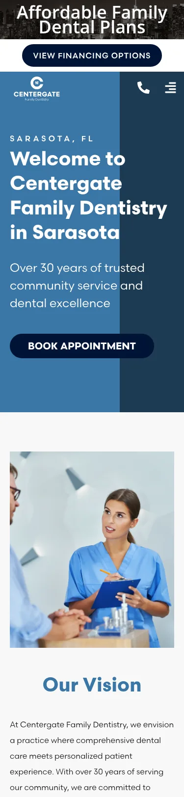 25-Page Dental Template Customisation — mobile view at 375 px