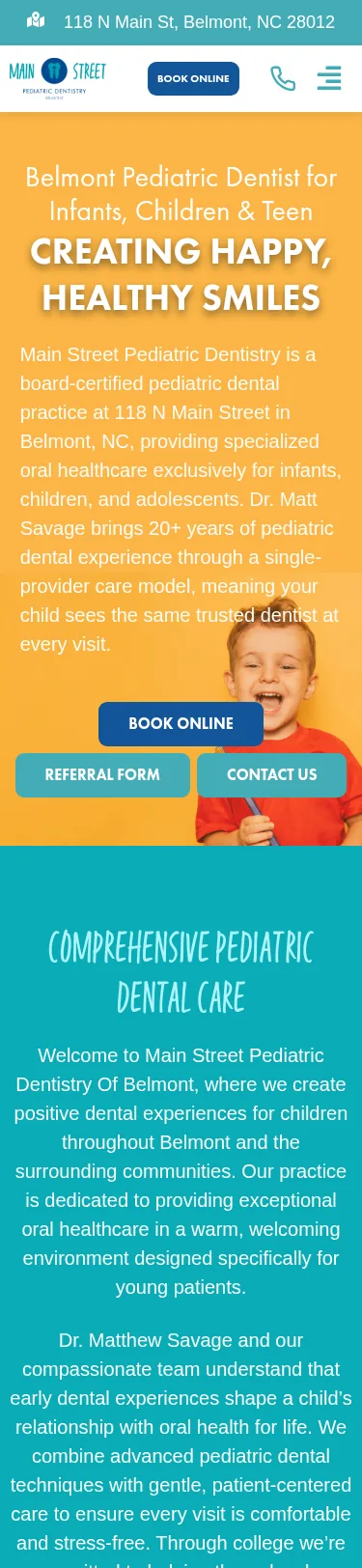 22-Page Pediatric Dental Template Customisation — mobile view at 375 px