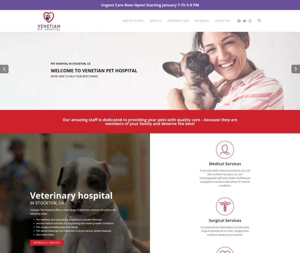 115-URL Veterinary WordPress Rebuild — desktop view at 1920 px