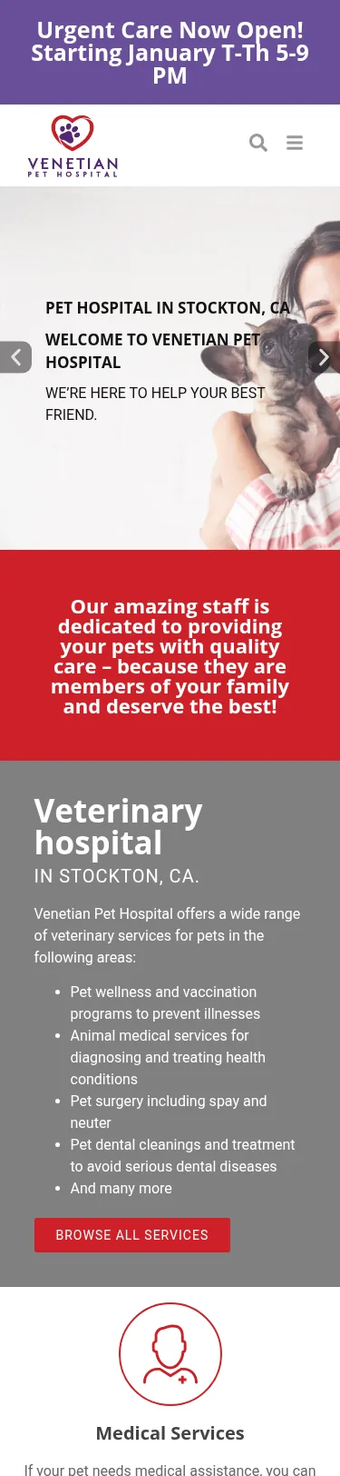 115-URL Veterinary WordPress Rebuild — mobile view at 375 px