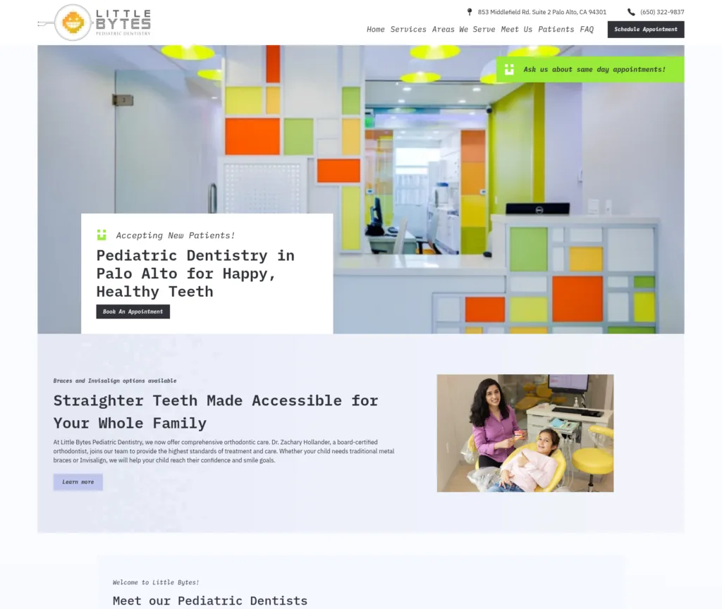 45-Page Pediatric Dental Website Rebuild — desktop view at 1920 px
