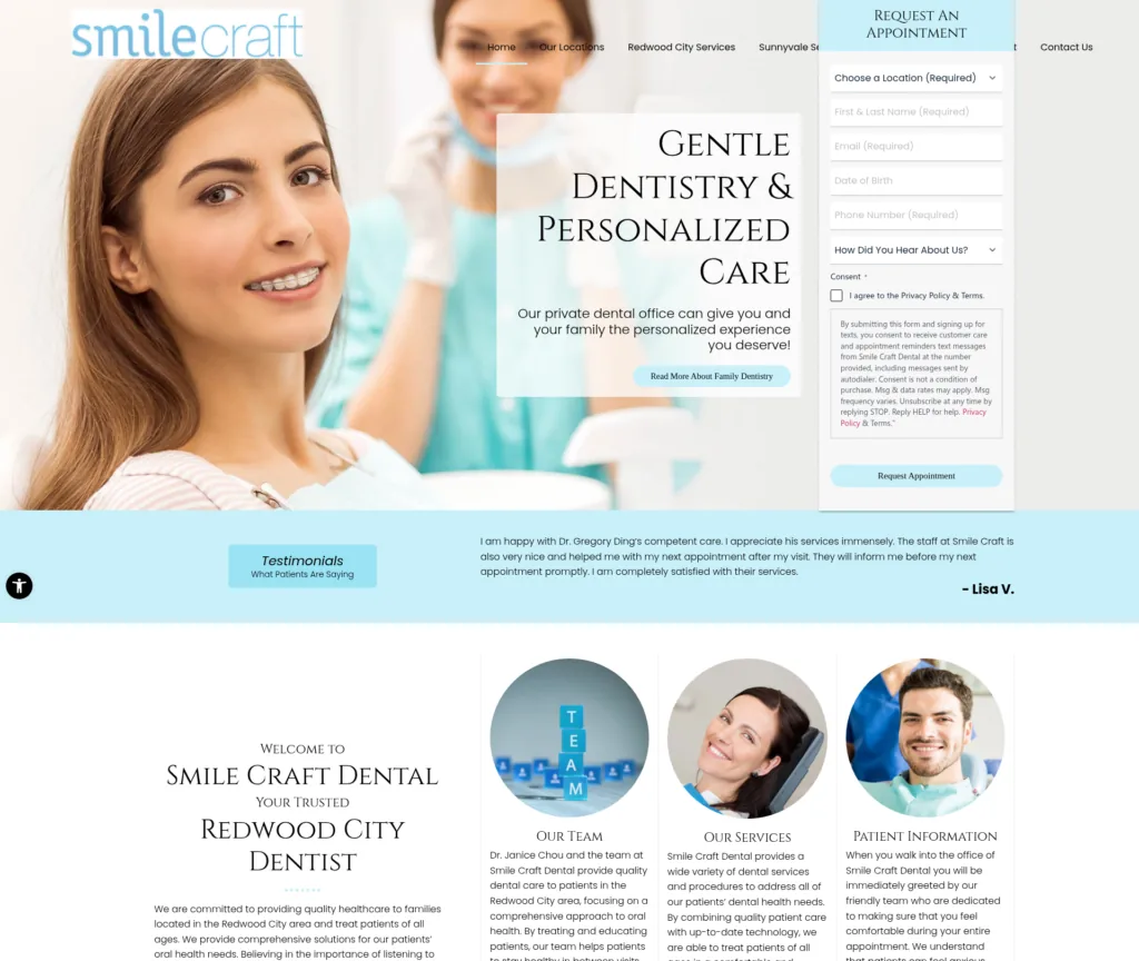 361-Page Multi-Location Dental WordPress Rebuild — desktop view at 1920 px