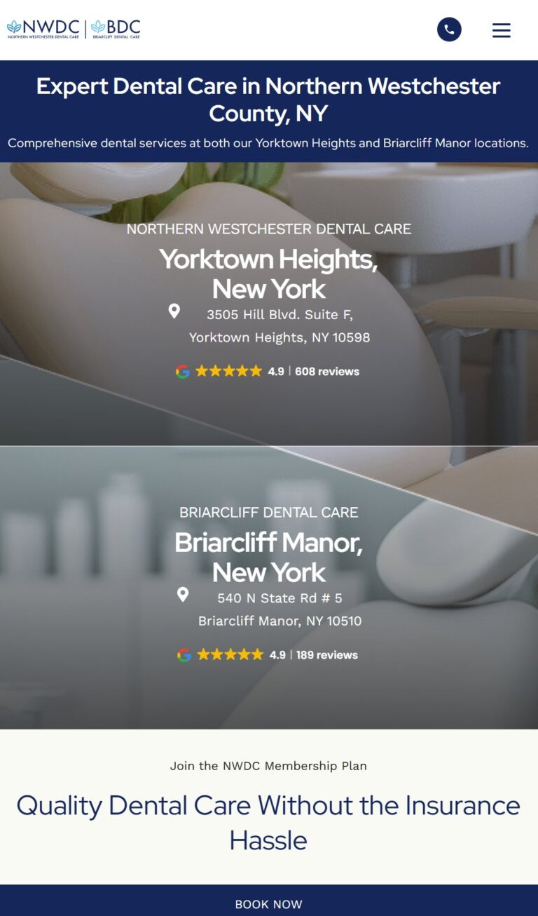 Focused Dental WordPress Build on a Live Site — mobile view at 375 px