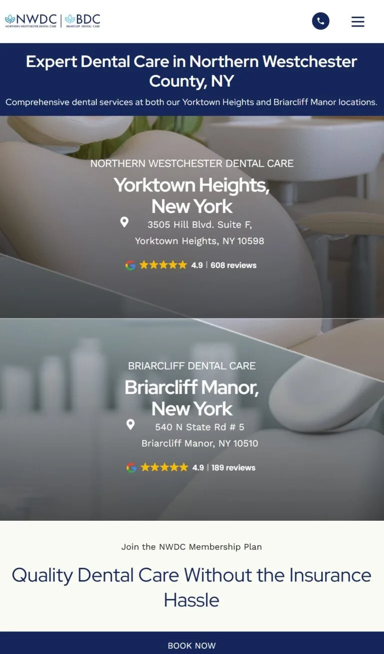 Focused Dental WordPress Build on a Live Site — mobile view at 375 px